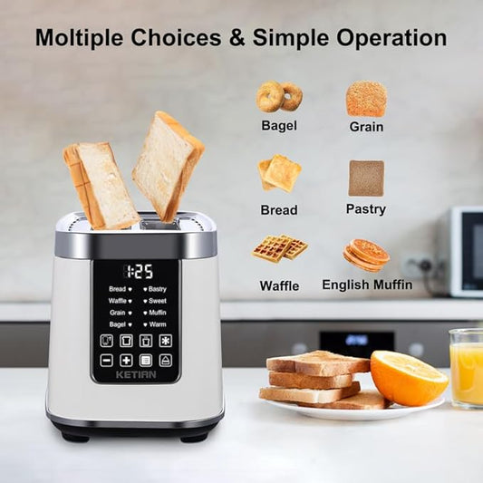 Smart Touch Screen Toaster 2 Slice, KETIAN Automatic Digital Stainless Steel