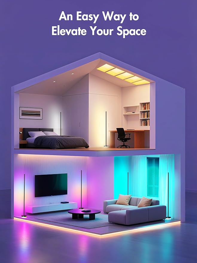 Corner Floor Lamp, RGBICW LED Corner Lamp with 1300lm Smart Modern Floor Lamp,App & Remote Control,Music Sync,Color Changing Standing Lamp for Bedroom Living Room and Gaming Rooms