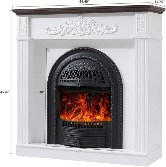 45" Electric Fireplace with Mantel, Farmhouse Electric Fireplaces TV Stand