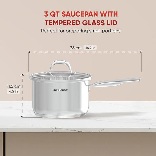 SUNHOUSE – 3 Quarts Stainless Steel Sauce Pan