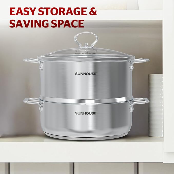 SUNHOUSE 2-Tier Stainless Steel Steamer Pot