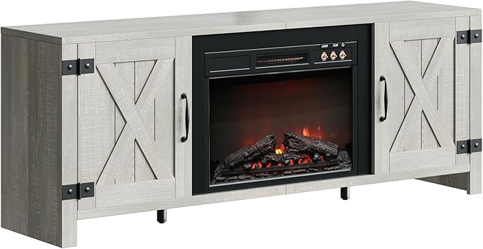 Bestier 63" Fireplace TV Stand for TVs Up to 70", Farmhouse Barn Door