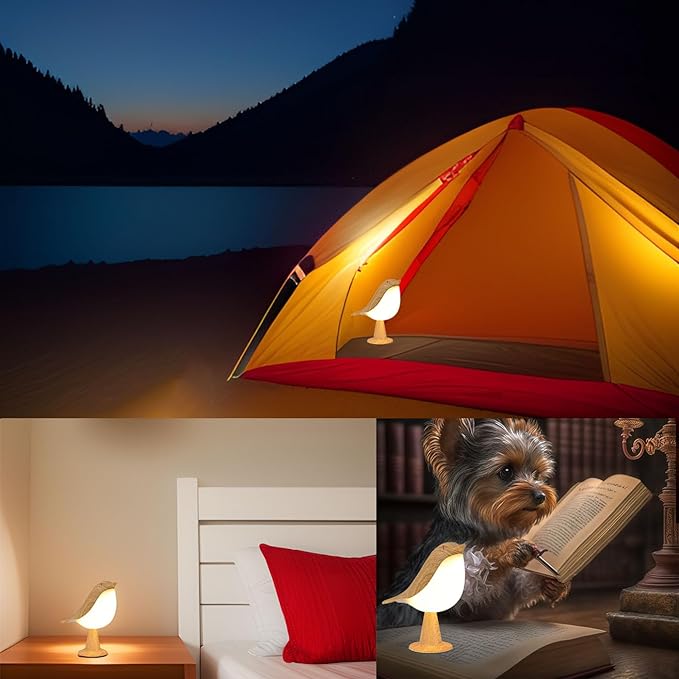Small Cordless Bedside Lamp, Bird Lamp Touch Sensor, LED Table Lamp with Touch Dimmer,3 Level Brightness Nightstand Lamps, Rechargered Desk Lamp for Bedroom, Office, College Dorm Room