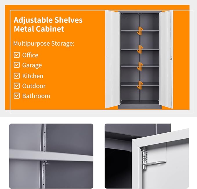 MIIIKO Metal Cabinet with Doors and Shelves, Tall Filing Cabinet