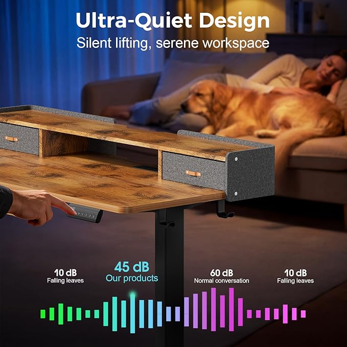 Electric Standing Desk with Drawers, 63 Inch Height Adjustable Desk with Power