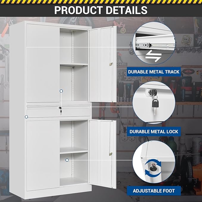 71" Metal Cabinet-White Heavy Duty Storage File Cabinet Steel Tool Cabinets