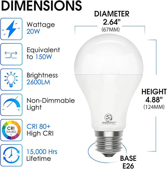4 Pack 150 Watt Equivalent LED Light Bulb, Super Bright A21 Light Bulb, Warm White 3000K, 2600 High Lumens LED Bulb, Non-Dimmable, E26 Base, UL Listed