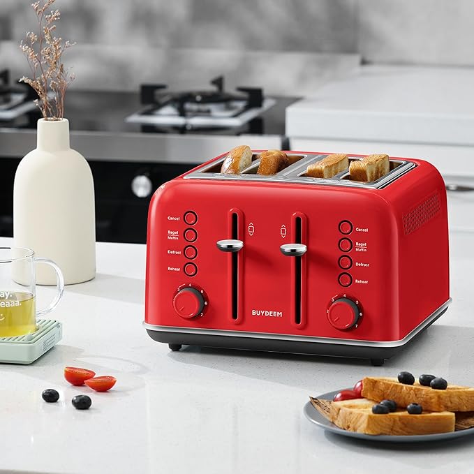 BUYDEEM DT640 4-Slice Toaster, Extra Wide Slots, Retro Stainless Steel