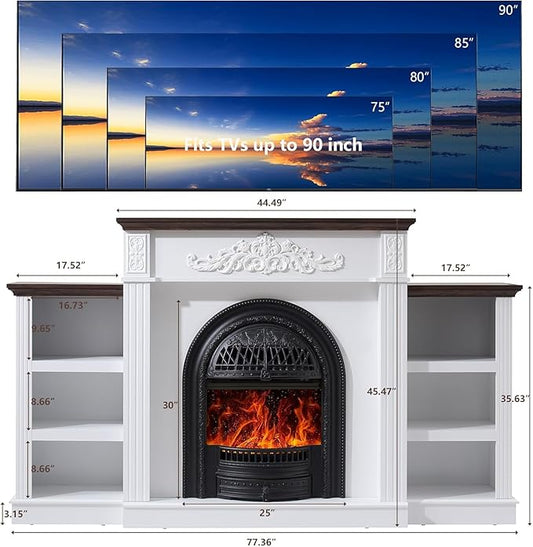 78" Electric Fireplace with Mantel, Birdcage-Style Fireplace Entertainment