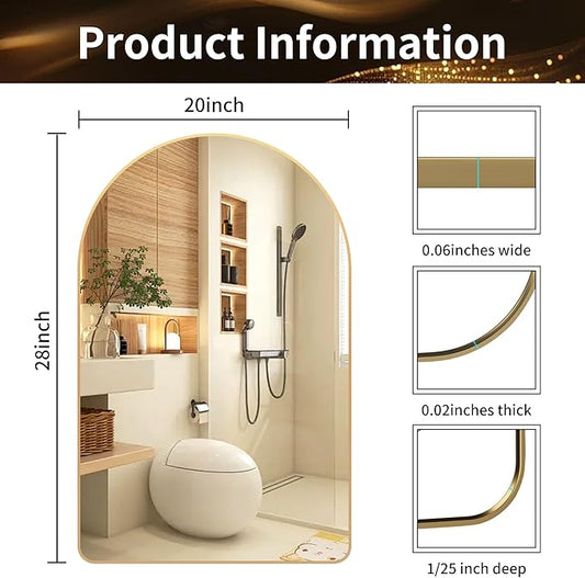 20x28 inch Gold Arched Mirror for Bathroom Vanity Mirror or Wall Decor Arch