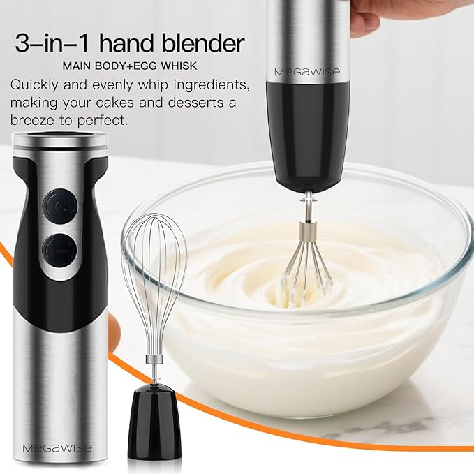 MegaWise Stainless Steel Titanium Reinforced 3-in-1 Immersion Hand Blender