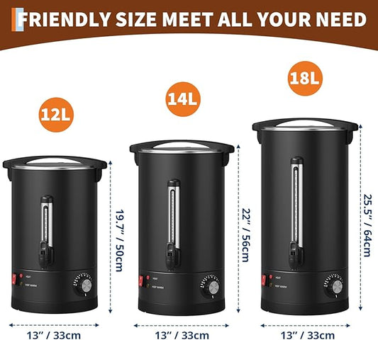 100 Cup Large Coffee Urn with Double Wall Insulation, 14L/3.8 Gallon Stainless