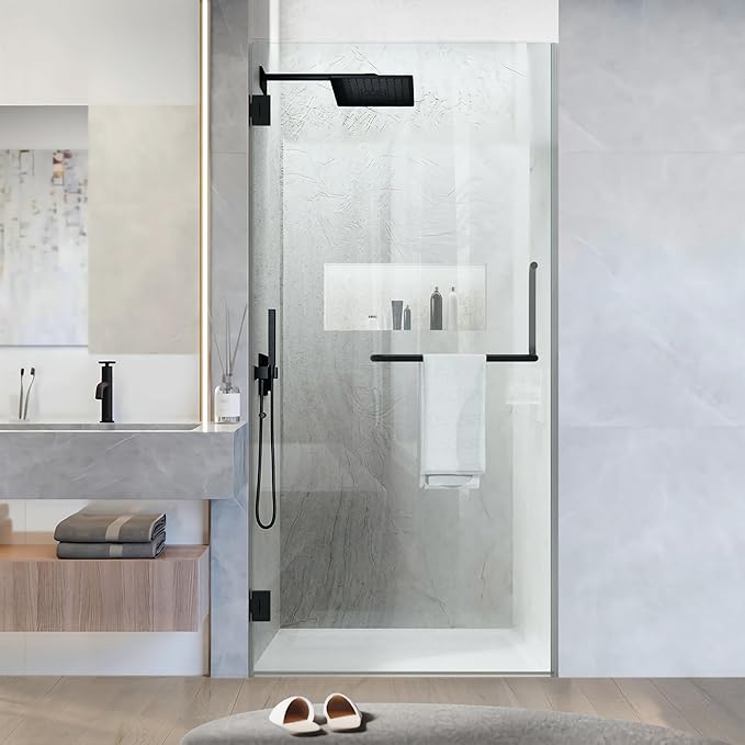 Bathroom Frameless Shower Door 36" W*72" H, 5/16" Clear Tempered Glass Hinged