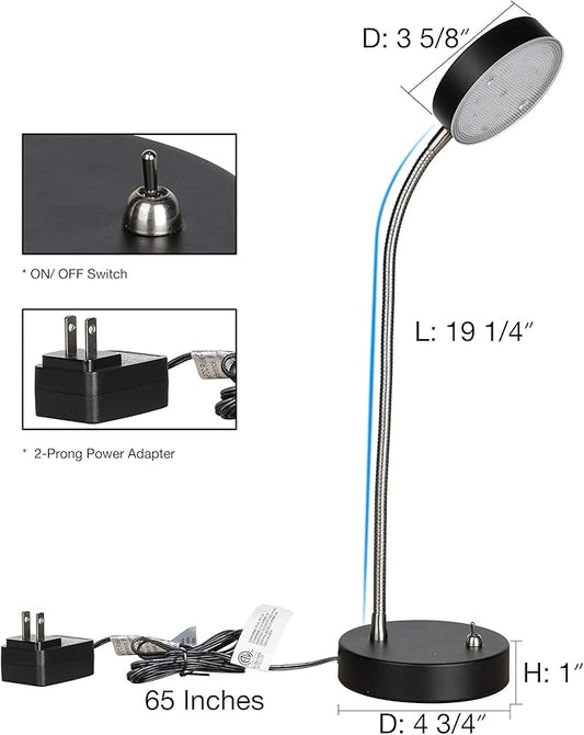 19.25" Flexible Gooseneck LED Desk Lamp, Plun-in Table Light with Stable Base, 4.5W 260LM 4000K, 65” Cord Small Desk Light for Home Office, Study, ETL Listed