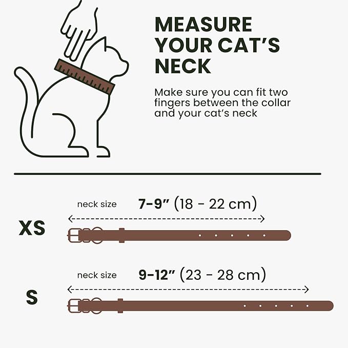 BRONZEDOG Leather Cat Collar with Removable Bells Non Breakaway Kitten QR Tag for Girl Boy (9" - 12" Cats/Mini Dogs, Dark Brown & Gold)