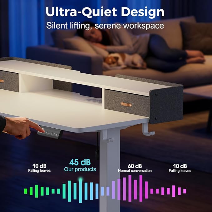 Electric Standing Desk with Drawers, 48 Inch Height Adjustable Desk with Power