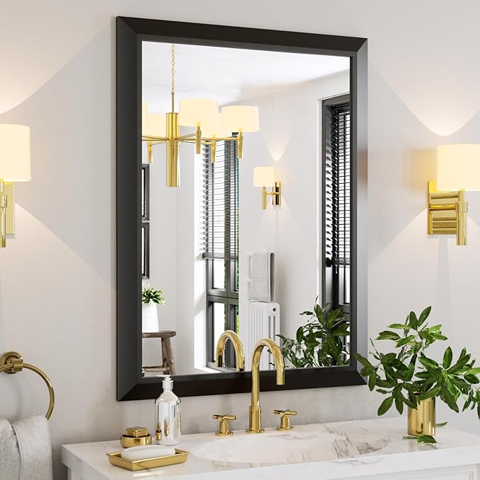 Amorho Black Bathroom Mirror, 40x30 Inch Thick Metal Framed Wall Mirrors