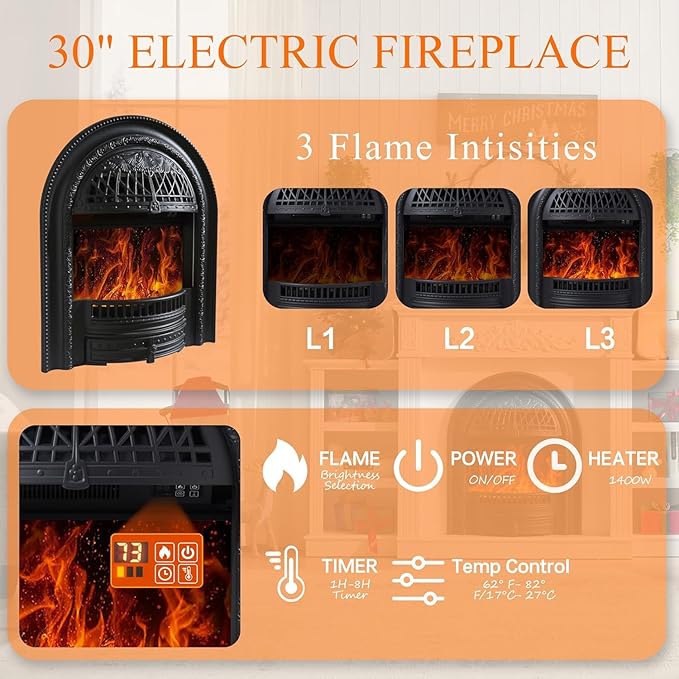 78" Electric Fireplace with Mantel, Birdcage-Style Fireplace Entertainment
