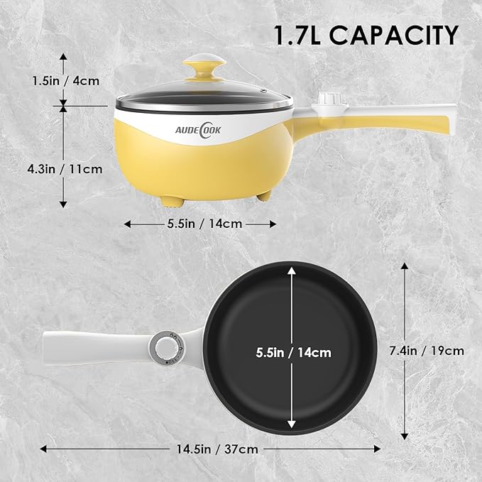 Audecook Hot Pot Electric, 1.7L Mini Electric Skillet Portable Nonstick Sauté