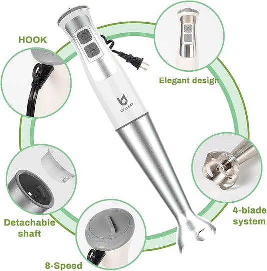 Immersion Hand Blender, UTALENT 3-in-1 8-Speed Stick Blender