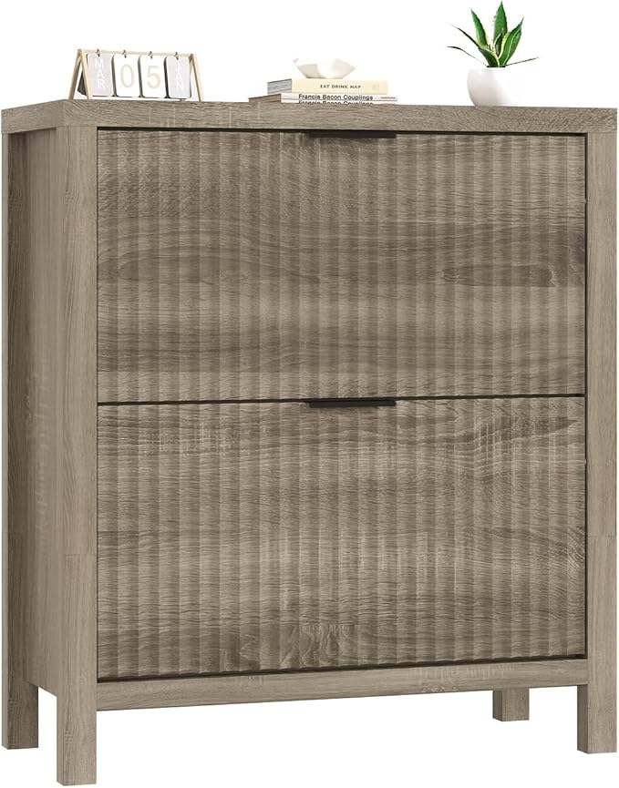 Shoe Cabinet Storage for Entryway, Fluted Shoe Cabinet