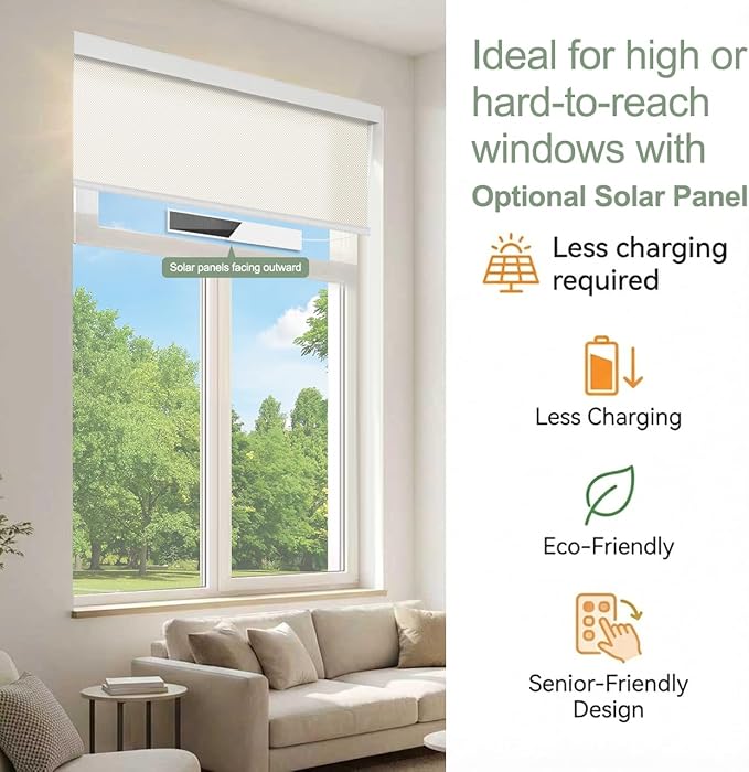 Tipiace Motorized Blinds with Remote Window Roller Shade Wireless Rechargeable