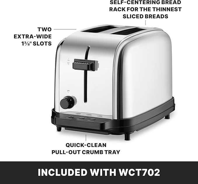 Waring Commercial WCT702 2-Slice Commercial Light Duty Pop-Up Toaster, 5-15