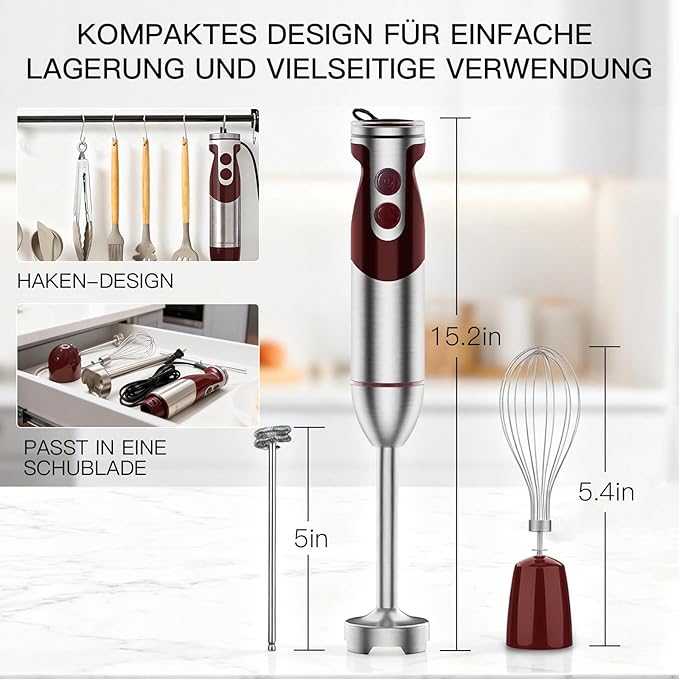 MegaWise Pro Titanium Reinforced 3-in-1 Immersion Corded Hand Blender, Powerful