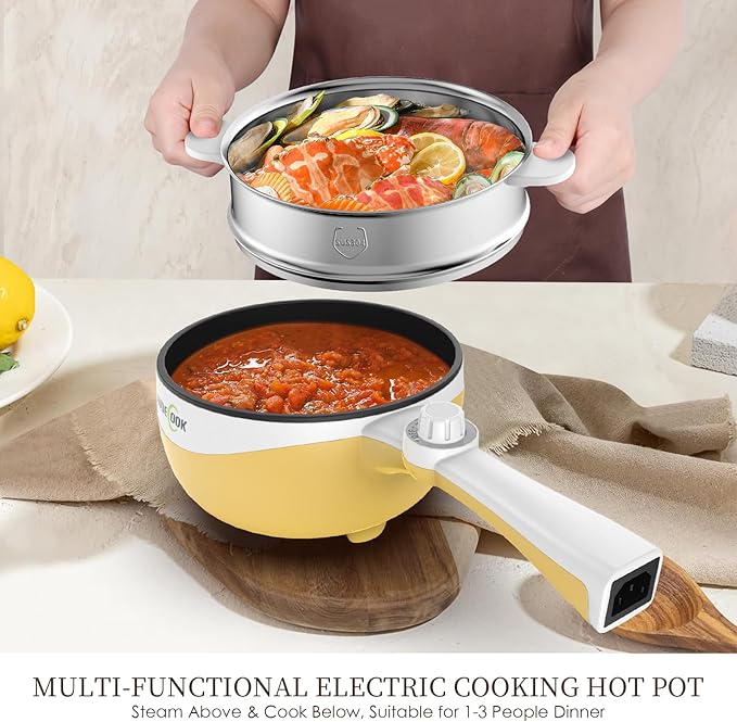Audecook Hot Pot Electric, 1.7L Mini Electric Skillet Portable Nonstick Sauté