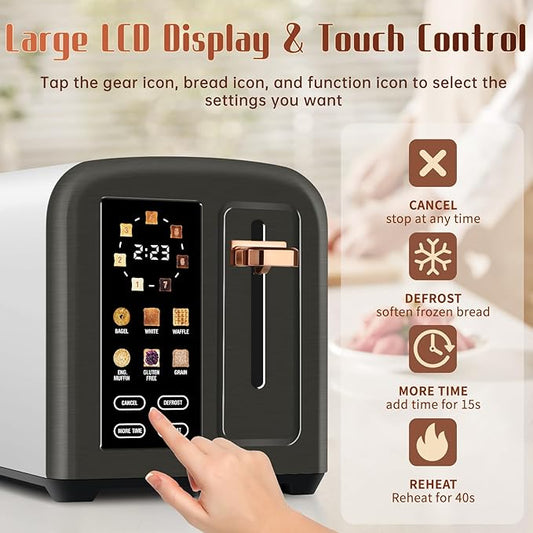 SEEDEEM Toaster 2 Slice with Touch Screen, Faster Heating Speed, 7 Shade Setting