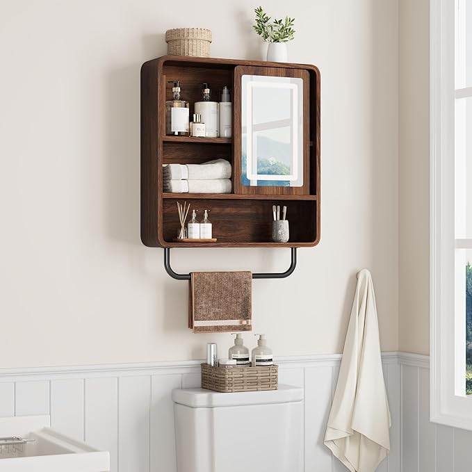 QUW Bathroom Wall Cabinet with Sliding Mirror Door, Modern Medicine Cabinet