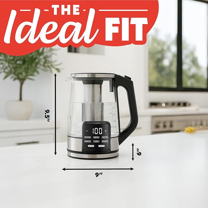 Gourmia Electric Programmable Glass Kettle – 1.7L Temperature Control Tea &