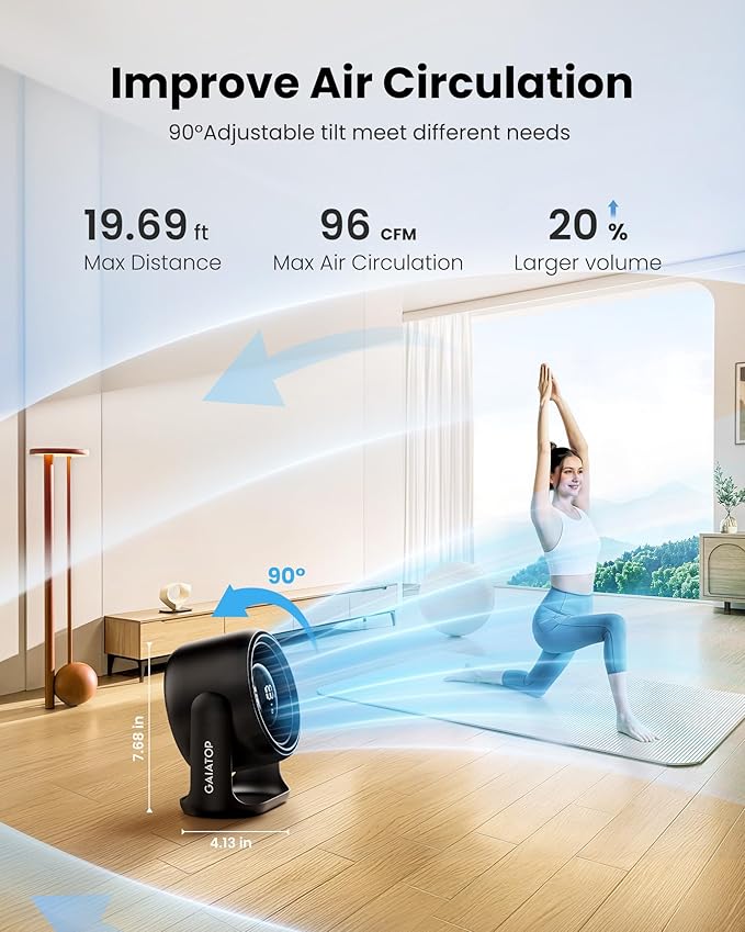Gaiatop Desk Fan with Touch Control, 4000mAh Battery, 5 Speeds Ultra Quiet