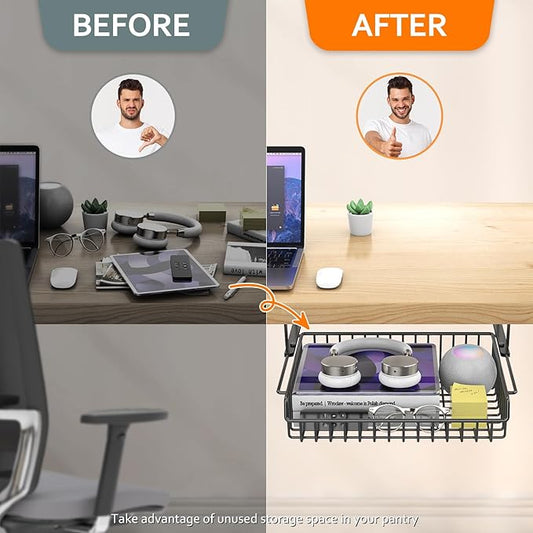 Under Desk Drawer, Slide Out Design, No Drill Metal Under Desk Cable Management