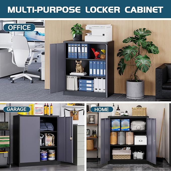 MIIIKO Metal Storage Cabinet, Base Cabinets 2 Door, Steel Storage Cabinets