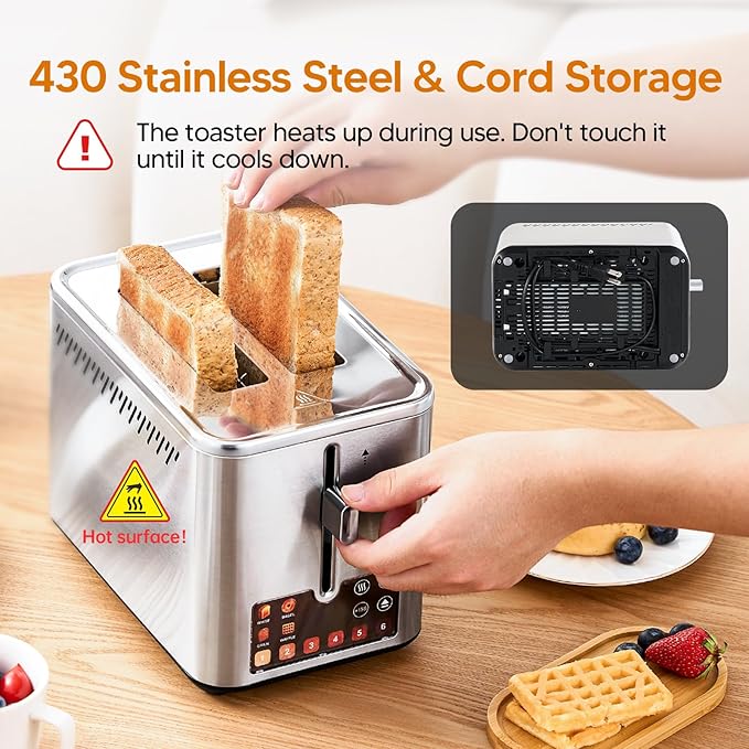 Trisiko® Touch Screen Toaster 2 Slice, Stainless Steel Smart Toaster