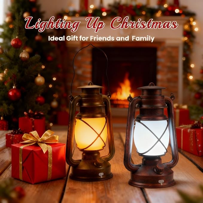 2 Pack Bronze Vintage 4 Modes Light LED Lanterns,Rechargeable Dancing Flame
