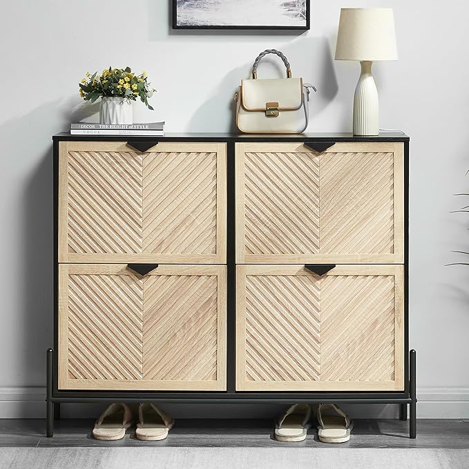 Shoe Cabinet Storage with 4 Flip Drawers, Narrow Hidden Shoes Organizer Cabinet