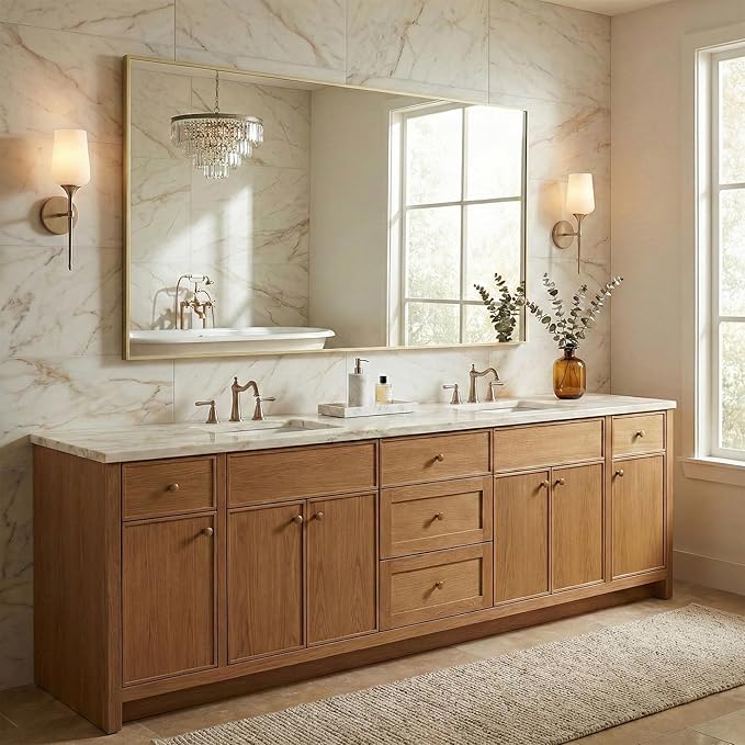 60"x30" Gold Bathroom Mirror for Wall, Metal Framed Large Vanity Mirror Over