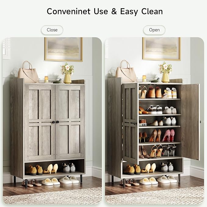 ONBRILL Shoe Cabinet with Cross Molding Doors, 6-Tier Shoe Storage Cabinet with