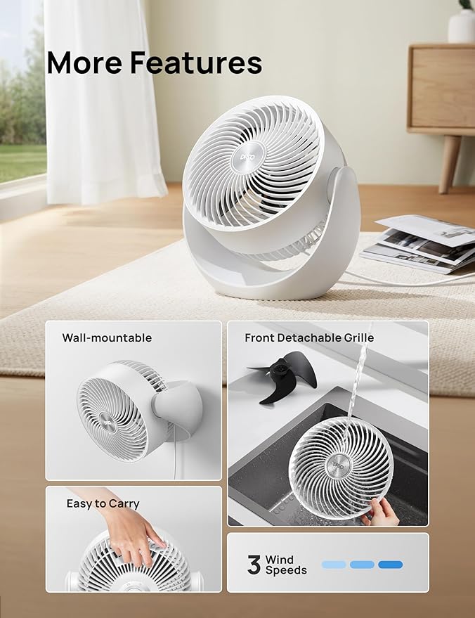 Dreo Fan for Bedroom, Table Air Circulator for Whole Room, 11 Inch, 40ft Strong