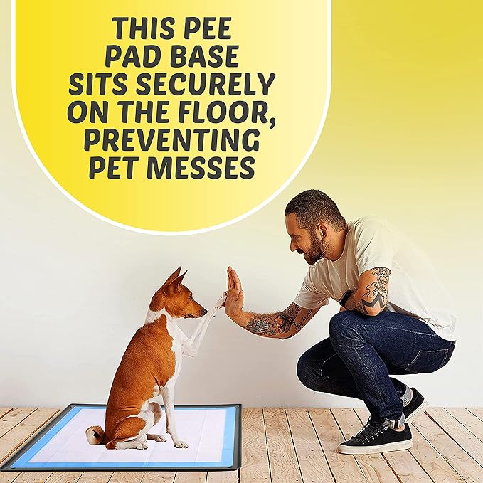 Dog Pee Pad Holder Tray Fits for 27.5” x 44” Pee Pads - 1 Pack - Grey | Corner Lock Holes, Raised Edges, Non-Spill, Easy to Clean Silicone Dog Potty Tray Holder, For Indoor Floor Protection