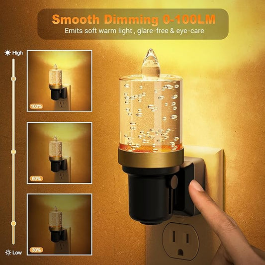 JandCase LED Night Light, Candle Night Lights Plug into Wall Amber, Auto On/Off Light Sensor Nightlight, 0-100LM Brightness Dimmbale Nightlight, for Bathroom Hallway Bedroom Kids Room 2Pack
