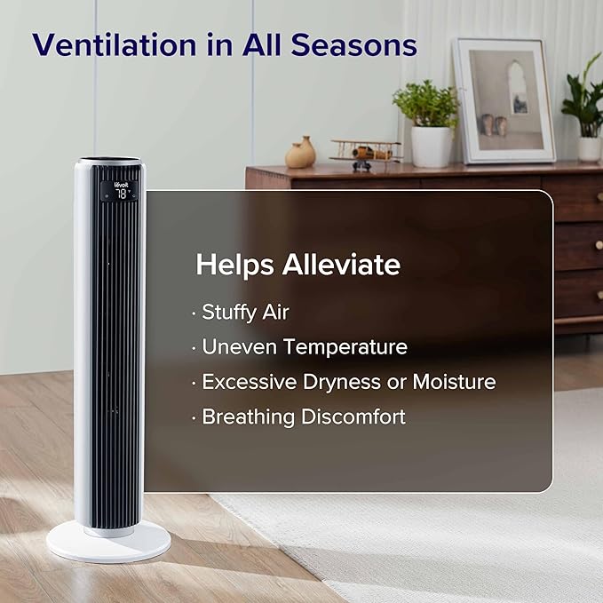 LEVOIT Tower Fan for Bedroom, 25ft/s Velocity Standing Fan