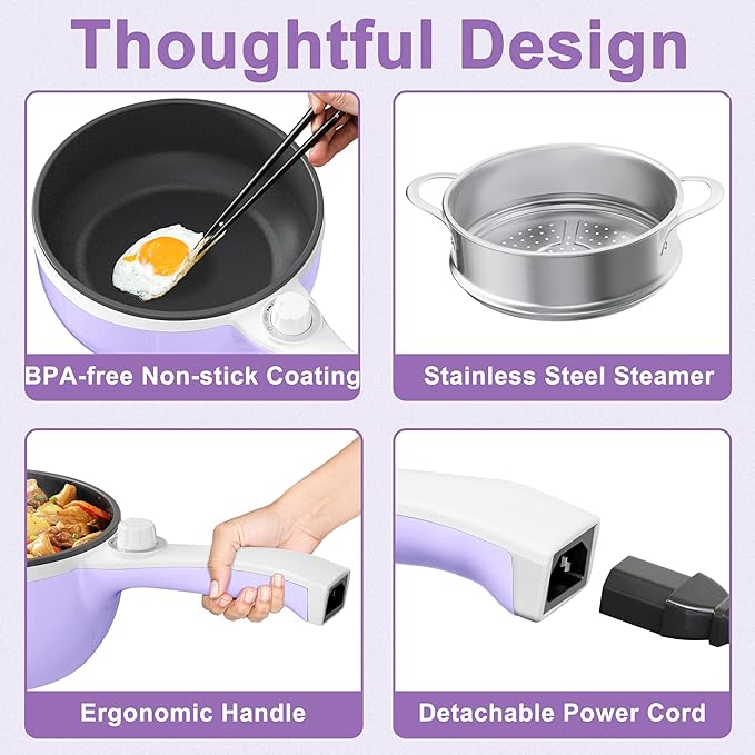 Dezin Hot Pot Electric with Steamer Upgraded, Non-Stick Sauté Pan, Rapid