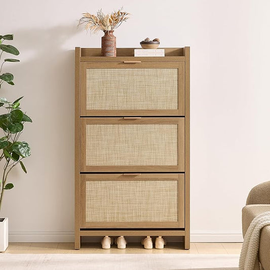 SICOTAS Rattan Shoe Storage Cabinet