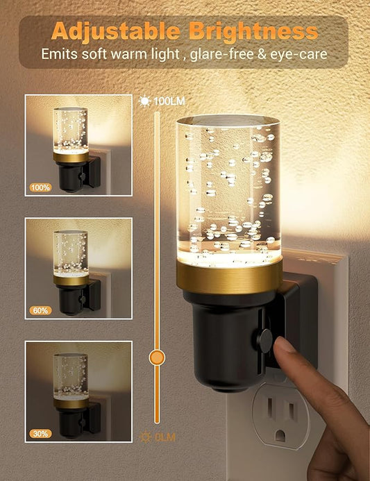 JandCase Night Light, Dimmable Night Lights Plug into Wall, Auto On/Off Light Sensor Nightlight, 3000K Warm White 0-100LM Brightness LED Nightlight, for Hallway Bedroom Kids Room Christmas Gifts
