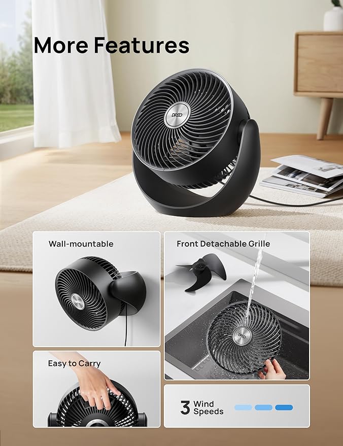 Dreo Fan for Bedroom, Table Air Circulator for Whole Room, 11 Inch, 40ft Strong