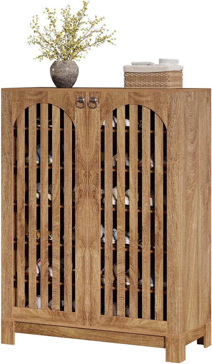Tribesigns Shoe Cabinet with Slatted Doors, 6-Tier Entryway Shoe Storage Rack
