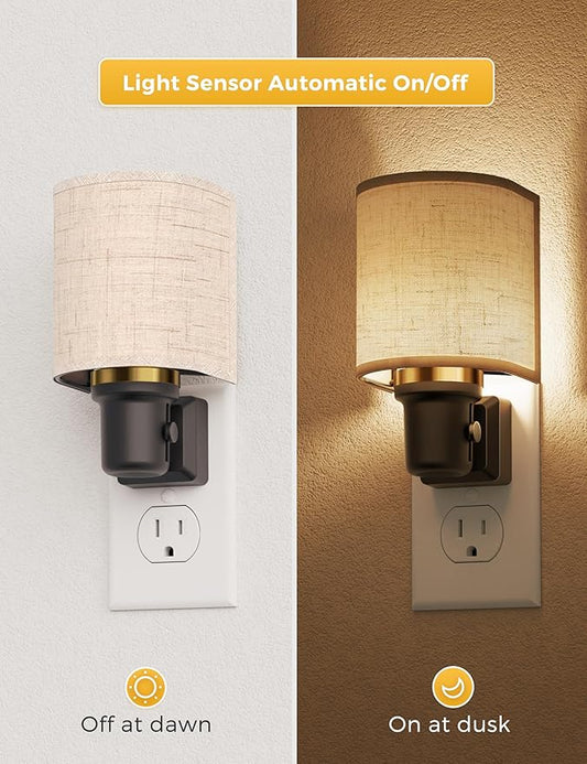 L LOHAS LED Night Lights Plug into Wall, Plug in Night Light Dimmable, Farmhouse Decorative Nightlights Plug in Wall, Light Sensor 0-100LM, Soft Linen Fabric Nightlight Warm for Bedroom Hallway Decor